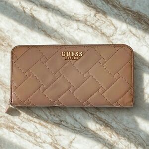 Guess Faux Leather Zip-Around Long Wallet Beige